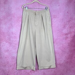 209. Free People Wide Leg Cropped Pants Beige Cotton Size M/L
